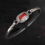 Silver Turquoise Inlaid Bracelet Retro Ethnic Style Jewelry