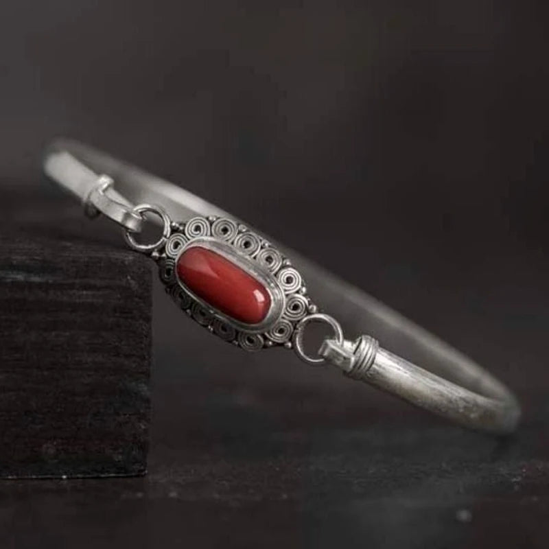 Turquoise Inlaid Silver Bracelet Retro Ethnic Style Jewelry Accessory