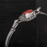 Turquoise Inlaid Silver Bracelet Retro Ethnic Style Jewelry Accessory