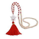 Long Star Tassel Wooden Beaded Necklace for Women
