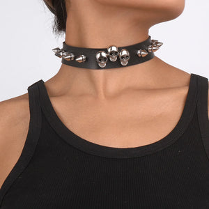 Punk Rock Gothic Collar Choker Leather Skull Spider Rivet Necklace