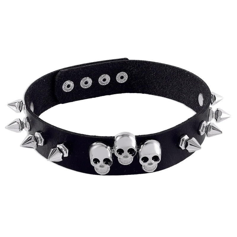 Punk Rock Gothic Collar Choker Leather Skull Spider Rivet Necklace