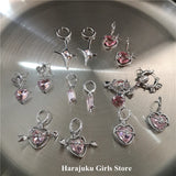 Vintage Goth Pink Heart Earrings for Women