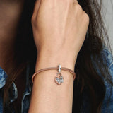 Heart Padlock Double Dangle Charm 925 Sterling Silver Beads Fit 925 Bracelet