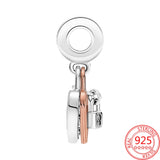 Heart Padlock Double Dangle Charm 925 Sterling Silver Beads Fit 925 Bracelet