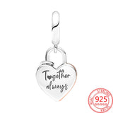 Heart Padlock Double Dangle Charm 925 Sterling Silver Beads Fit 925 Bracelet