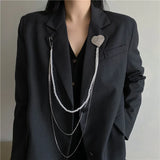 Heart Pearl Crystal Chain Brooch Collars Pins for Women