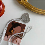 Heart Pearl Crystal Chain Brooch Collars Pins for Women
