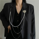 Heart Pearl Crystal Chain Brooch Collars Pins for Women