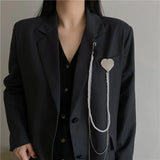 Heart Pearl Crystal Chain Brooch Collars Pins for Women