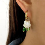 Green Glass Beaded Charm Hoop Earrings
