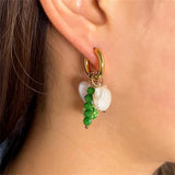 Green Glass Beaded Charm Hoop Earrings