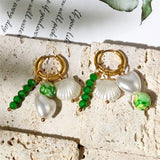 Green Glass Beaded Charm Hoop Earrings
