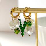 Green Glass Beaded Charm Hoop Earrings