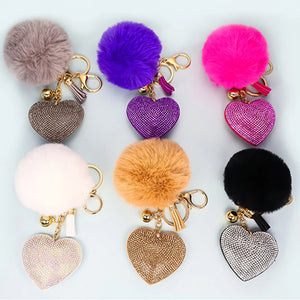 Multicolor Pom-pom Key Chain Heart Pompoms Keychain