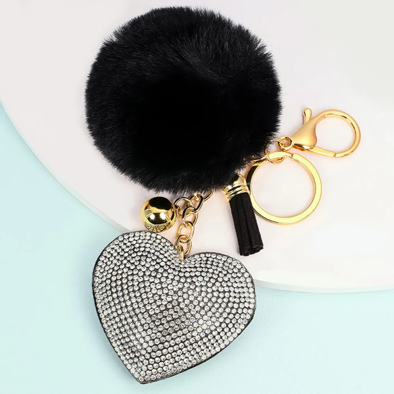 Multicolor Pom-pom Key Chain Heart Pompoms Keychain
