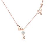 Heart Key Zircon Necklace 100% S925 Silver Love Necklace