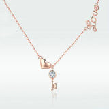 Heart Key Zircon Necklace 100% S925 Silver Love Necklace