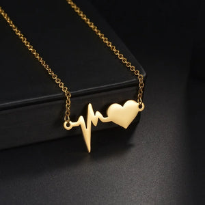 Heartbeat Symbol Engraved Name Date Necklace Stainless Steel Necklaces for Women