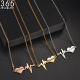 Heartbeat Symbol Engraved Name Date Necklace Stainless Steel Necklaces for Women