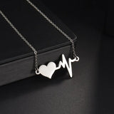 Heartbeat Symbol Engraved Name Date Necklace Stainless Steel Necklaces for Women