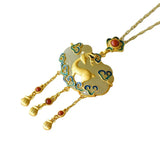 Ancient Style Gold-Plated Hetian Jade Deer Lock Pendant