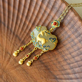 Ancient Style Gold-Plated Hetian Jade Deer Lock Pendant