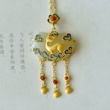 Ancient Style Gold-Plated Hetian Jade Deer Lock Pendant