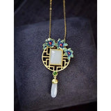 Hetian Jade Ancient Window Sill Lattice Pendant Sweater Chain Retro