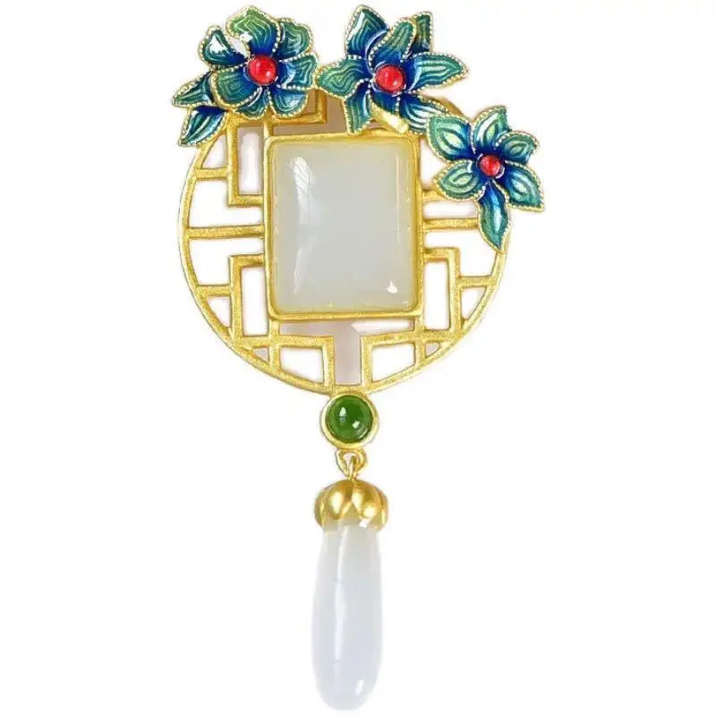 Hetian Jade Ancient Window Sill Lattice Pendant Sweater Chain Retro