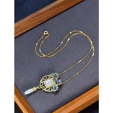 Hetian Jade Ancient Window Sill Lattice Pendant Sweater Chain Retro