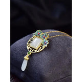 Hetian Jade Ancient Window Sill Lattice Pendant Sweater Chain Retro
