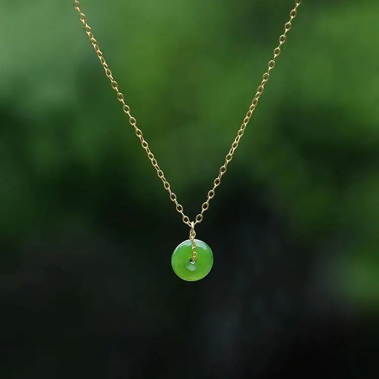 Hetian Jade Green Jade Necklace Peace Buckle Jade Pendant Female Accessories