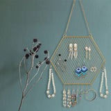 Hexagon Metal Grid Wall Shelf Earring Storage Rack Jewelry Holder