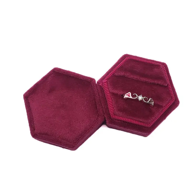 Vintage Velvet Ring Box - Double Ring Display Holder with Detachable Lid