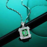 High Carbon Diamond Emerald Pendant Necklace Women S925 Silver Wedding Jewelry