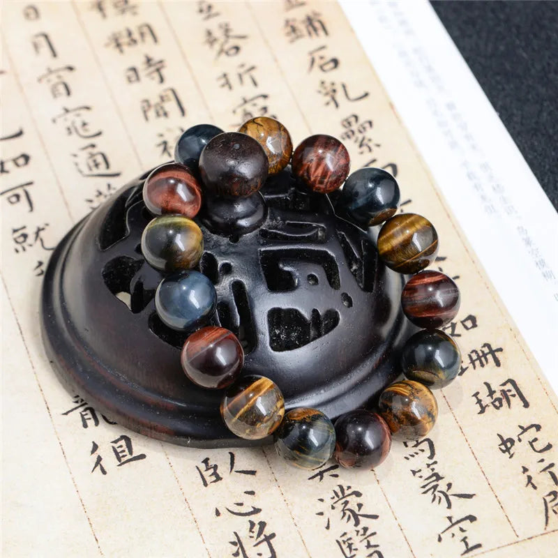 Natural Tiger Eye Bracelet 14mm Beads Gift Men Women