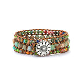 Boho Leather Stone Bead Wrap Cuff Bracelet