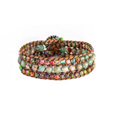 Boho Leather Stone Bead Wrap Cuff Bracelet