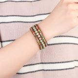 Boho Leather Stone Bead Wrap Cuff Bracelet