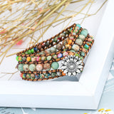 Boho Leather Stone Bead Wrap Cuff Bracelet