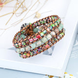 Boho Leather Stone Bead Wrap Cuff Bracelet