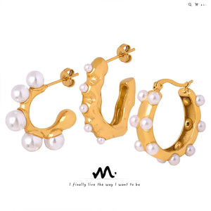 High-Gloss Shell Pearls Geometric Earrings