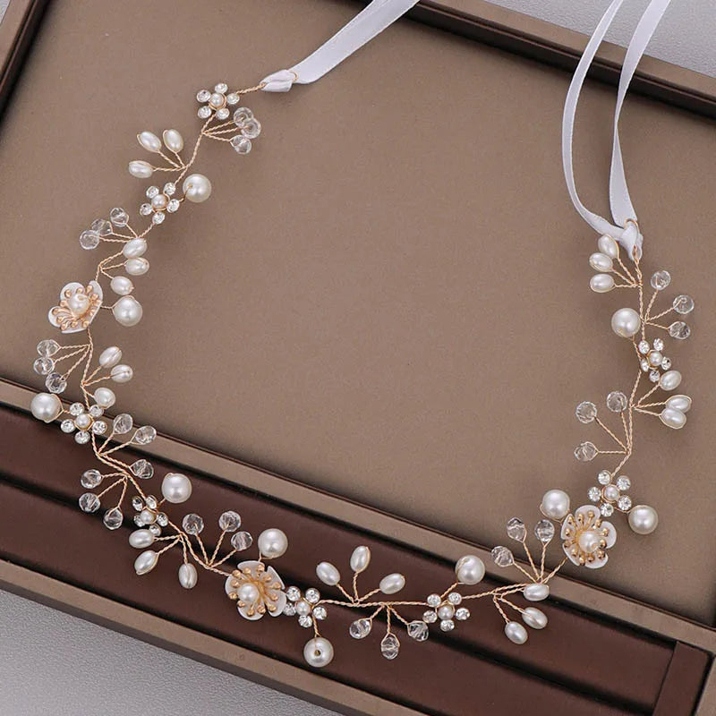 Wedding Bridal Hair Accessories Rhinestone Flower Pearl Headband