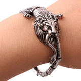 Men's Lion Skeleton Cuff Bangle Bracelet Stainless Steel Polished Silver 35mm