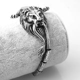 Men's Lion Skeleton Cuff Bangle Bracelet Stainless Steel Polished Silver 35mm