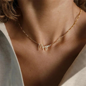 High Name Necklace for Women Stainless Steel Box Chain Personalized Nameplate Pe
