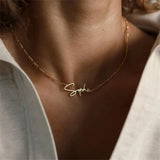 High Name Necklace for Women Stainless Steel Box Chain Personalized Nameplate Pe