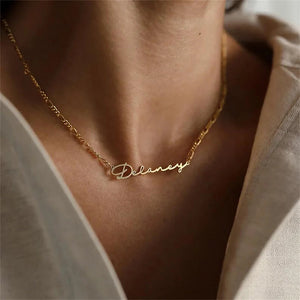 High Name Necklace for Women Stainless Steel Box Chain Personalized Nameplate Pe