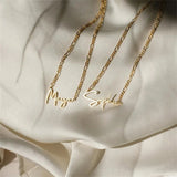 High Name Necklace for Women Stainless Steel Box Chain Personalized Nameplate Pe